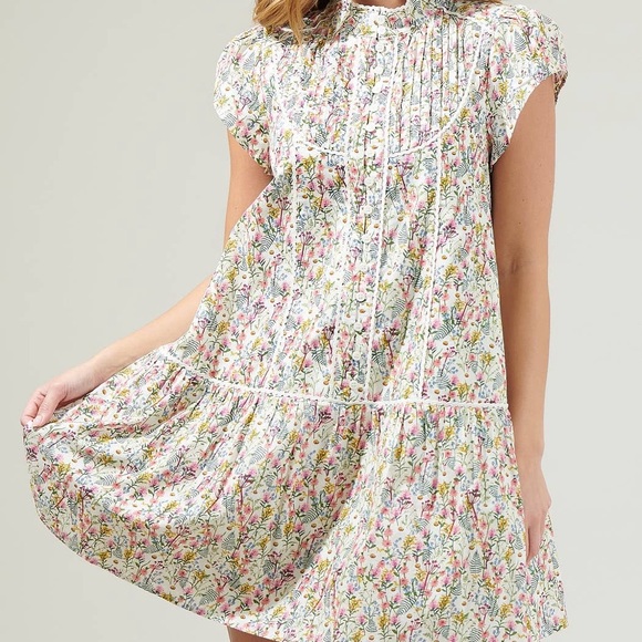 Arvine Floral Pleated Mini Dress with belt by Sugarlips - Picture 3 of 6